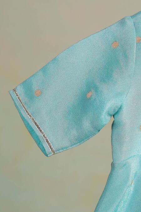 Casa Ninos_Blue Tissue Embroidery Sky Polka Kurta Sharara Set _at_Aza_Fashions