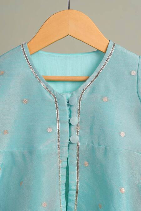 Buy_Casa Ninos_Blue Tissue Embroidery Sky Polka Kurta Sharara Set 
