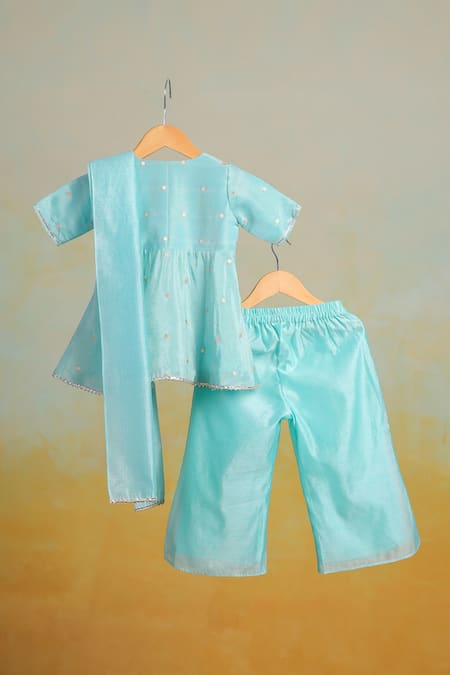 Casa Ninos Sky Blue Polka Kurta Sharara Set 