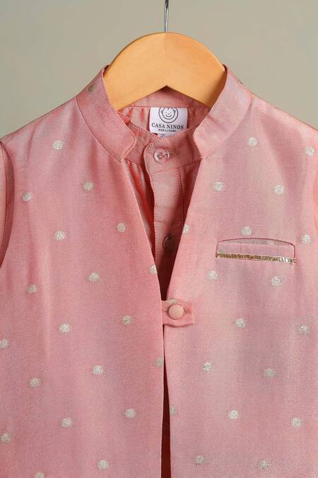 Shop_Casa Ninos_Peach Tissue Zari Polka Jacket Set 