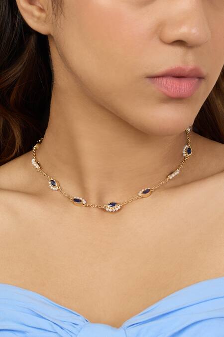 Buy Isharya Gold Plated Summer Eyes Choker Necklace Online at Aza Fashions Buy_Isharya_Gold Plated Summer Eyes Choker Necklace _Online_at_Aza_Fashions