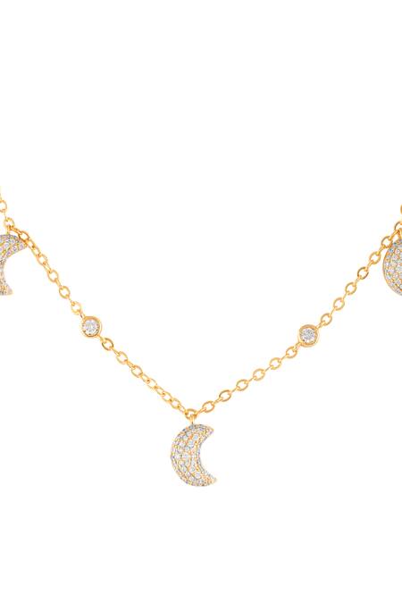 Isharya Gold Plated Crescent Shimmer Charm Necklace Online at Aza Fashions Isharya_Gold Plated Crescent Shimmer Charm Necklace _Online_at_Aza_Fashions