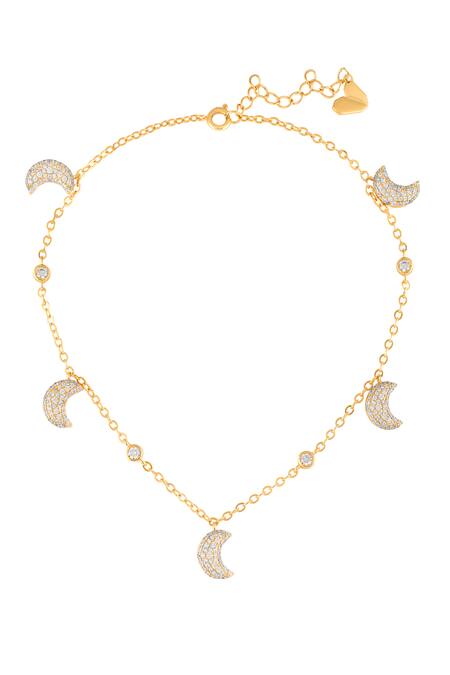 Shop Isharya Gold Plated Crescent Shimmer Charm Necklace at Aza Fashions Shop_Isharya_Gold Plated Crescent Shimmer Charm Necklace _at_Aza_Fashions