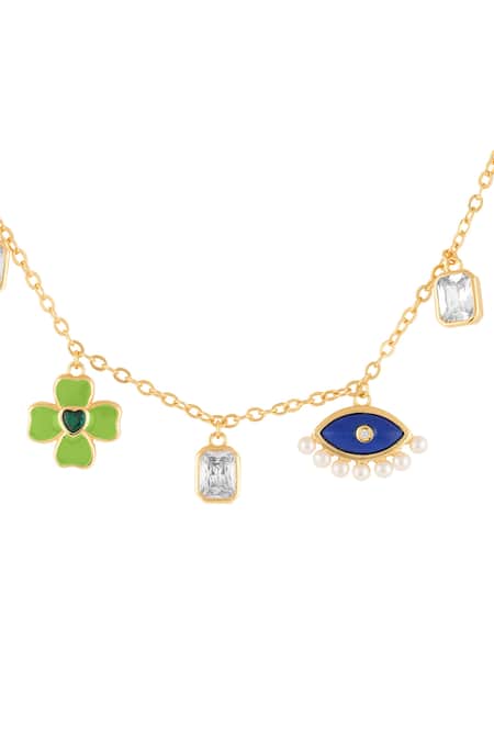 Isharya_Multi Color Lucky Charm Necklace With Enamel And Stones_Online_at_Aza_Fashions