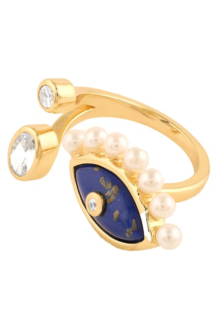 Buy_Isharya_Blue Stones, Pearls Two-head Lapis Lazuli Ring _Online_at_Aza_Fashions