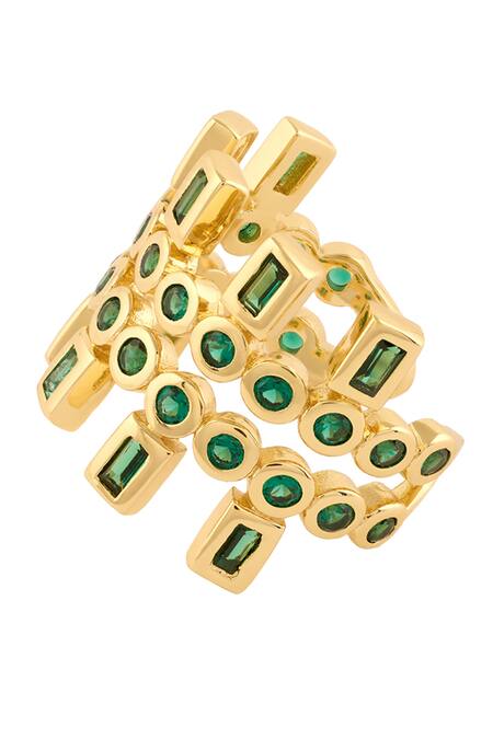 Shop_Isharya_Gold Plated Crystals Lush Dreams Statement Ring_Online_at_Aza_Fashions