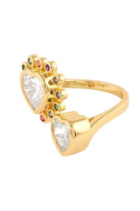 Isharya_Multi Color Crystals Multi-color Heart Ring _Online_at_Aza_Fashions