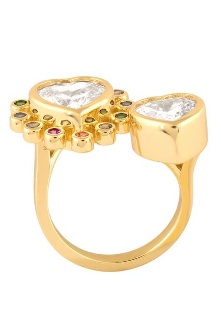 Buy_Isharya_Multi Color Crystals Multi-color Heart Ring _Online_at_Aza_Fashions