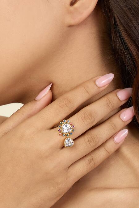 Shop_Isharya_Multi Color Crystals Multi-color Heart Ring _Online_at_Aza_Fashions