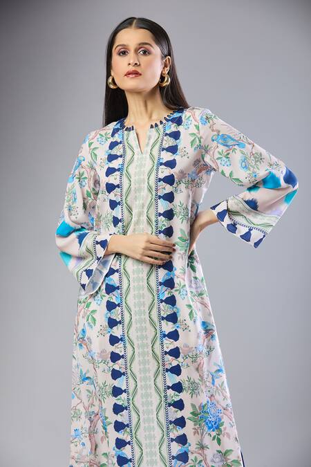 Samyukta Singhania_Blue Floral Print Maxi Dress_Online_at_Aza_Fashions