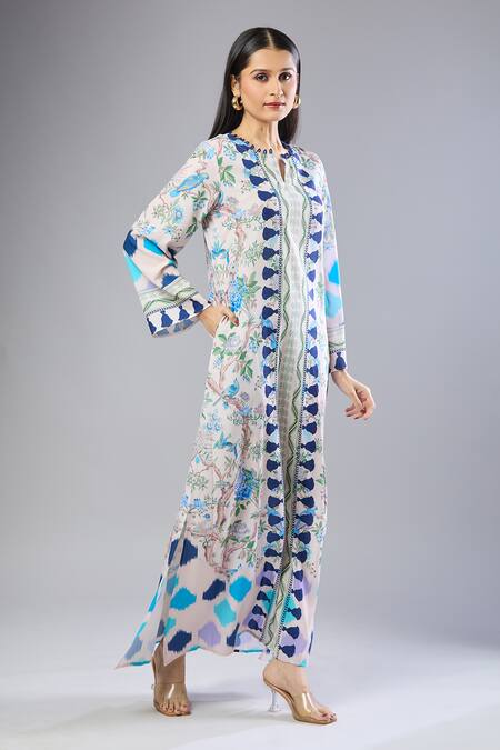 Shop_Samyukta Singhania_Blue Floral Print Maxi Dress_Online_at_Aza_Fashions