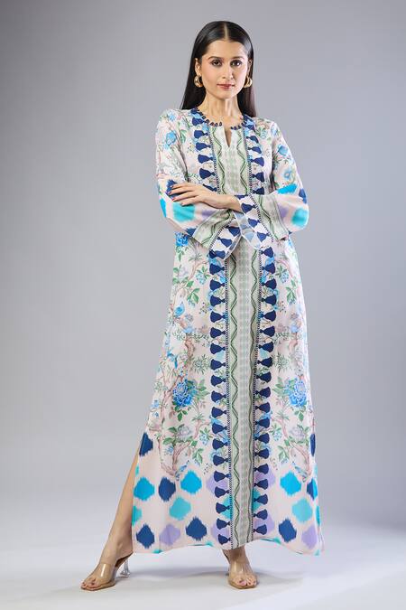 Samyukta Singhania_Blue Floral Print Maxi Dress_at_Aza_Fashions