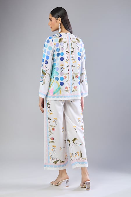 Naintara Bajaj Floral Print White Pant Set 