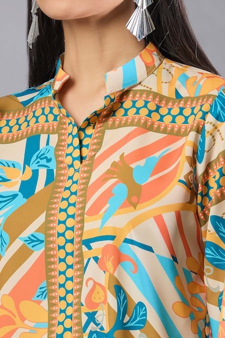 Naintara Bajaj Multi Color Collared Multicolour Printed Kurta And Pant Set Online at Aza Fashions Naintara Bajaj_Multi Color Collared Multicolour Printed Kurta And Pant Set _Online_at_Aza_Fashions