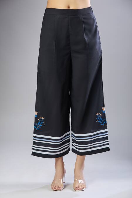 Naintara Bajaj Black Embroidery Mandarin Collar Printed Top With Pant Online at Aza Fashions Naintara Bajaj_Black Embroidery Mandarin Collar Printed Top With Pant _Online_at_Aza_Fashions