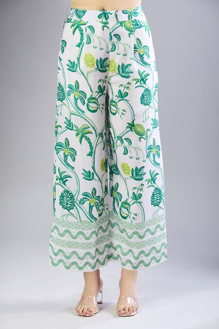 Buy Naintara Bajaj White Mandarin Collar Teal Printed Kurta Set With Pants Online at Aza Fashions Buy_Naintara Bajaj_White Mandarin Collar Teal Printed Kurta Set With Pants _Online_at_Aza_Fashions