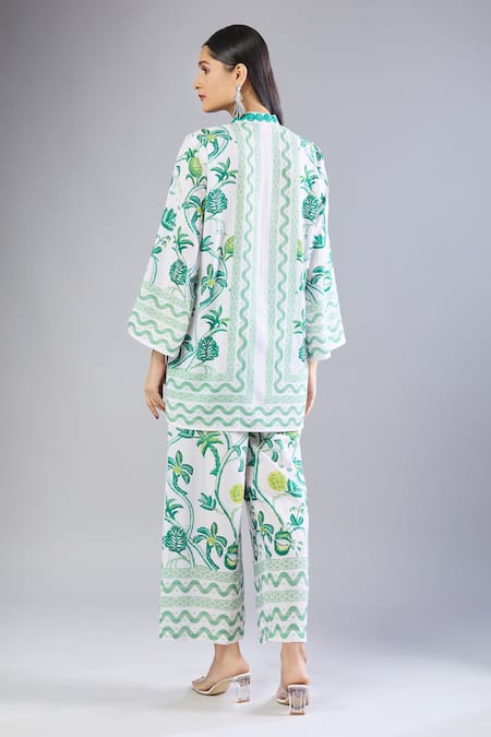 Samyukta Singhania Teal Printed Kurta Set With Pants 