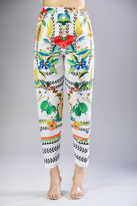 Shop Naintara Bajaj Multi Color Mandarin Collar Floral Printed Kurta And Trouser Set Online at Aza Fashions Shop_Naintara Bajaj_Multi Color Mandarin Collar Floral Printed Kurta And Trouser Set _Online_at_Aza_Fashions