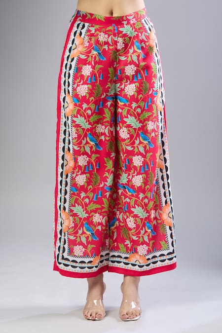 Shop_Samyukta Singhania_Red Kota Doria Mandarin Collar Floral Printed Kurta Set _Online_at_Aza_Fashions