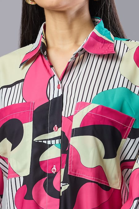 Samyukta Singhania_Pink Collared Colorful Patterned Midi Dress_Online_at_Aza_Fashions