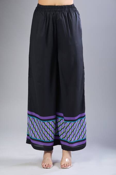 Naintara Bajaj Multi Color Round Neck Graphic Print Top And Black Pant Set Online at Aza Fashions Naintara Bajaj_Multi Color Round Neck Graphic Print Top And Black Pant Set _Online_at_Aza_Fashions