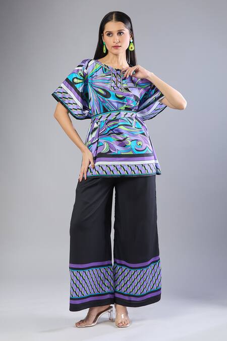 Naintara Bajaj Multi Color Round Neck Graphic Print Top And Black Pant Set at Aza Fashions Naintara Bajaj_Multi Color Round Neck Graphic Print Top And Black Pant Set _at_Aza_Fashions