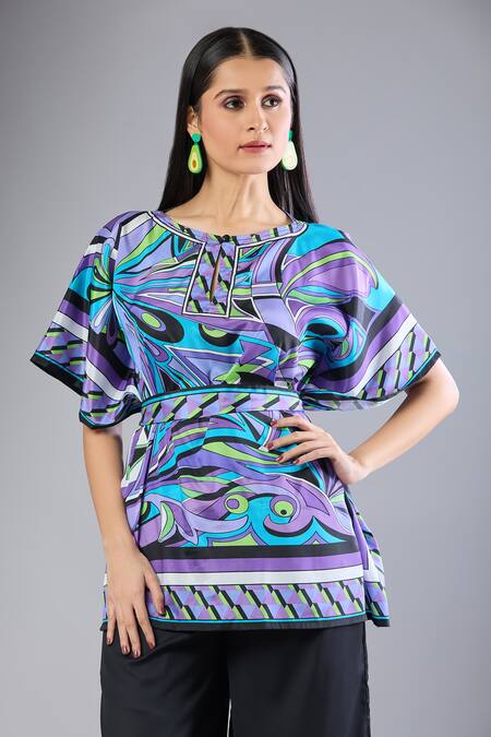 Buy Naintara Bajaj Multi Color Round Neck Graphic Print Top And Black Pant Set Buy_Naintara Bajaj_Multi Color Round Neck Graphic Print Top And Black Pant Set