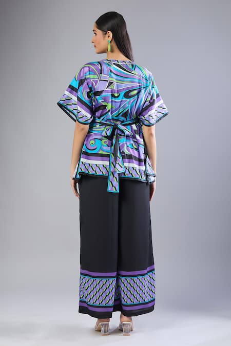 Shop Naintara Bajaj Multi Color Round Neck Graphic Print Top And Black Pant Set at Aza Fashions Shop_Naintara Bajaj_Multi Color Round Neck Graphic Print Top And Black Pant Set _at_Aza_Fashions