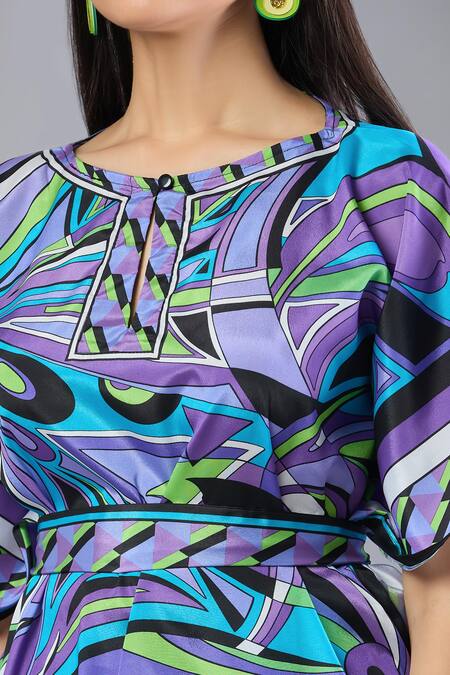 Shop Naintara Bajaj Multi Color Round Neck Graphic Print Top And Black Pant Set Shop_Naintara Bajaj_Multi Color Round Neck Graphic Print Top And Black Pant Set