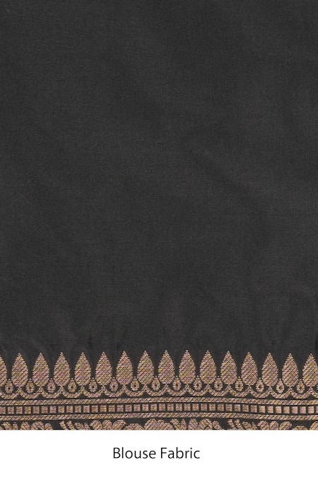 Zal From Benaras_Black Silk Round Neck Pure Katan Banarasi Saree Set _at_Aza_Fashions