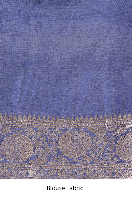Zal From Benaras_Blue Silk Zari Dark Pure Katan Banarasi Saree Set _Online_at_Aza_Fashions