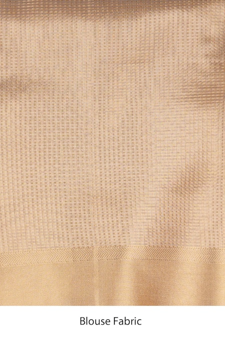 Zal From Benaras_Beige Silk Zari Golden Pure Katan Banarasi Saree Set _at_Aza_Fashions