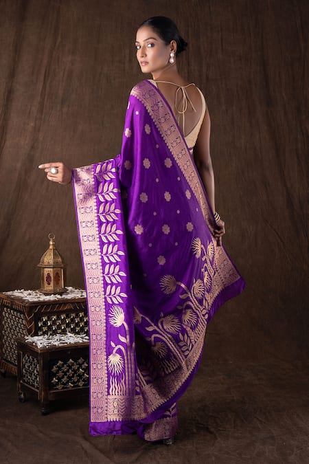 Shop Zal From Benaras Purple Silk Zari Pure Monga Banarasi Saree Set at Aza Fashions Shop_Zal From Benaras_Purple Silk Zari Pure Monga Banarasi Saree Set _at_Aza_Fashions