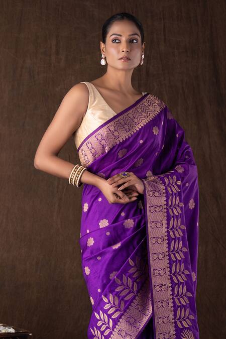 Buy Zal From Benaras Purple Silk Zari Pure Monga Banarasi Saree Set Online at Aza Fashions Buy_Zal From Benaras_Purple Silk Zari Pure Monga Banarasi Saree Set _Online_at_Aza_Fashions