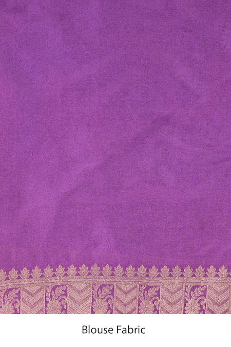 Zal From Benaras_Purple Silk Zari Pure Monga Banarasi Saree Set _at_Aza_Fashions