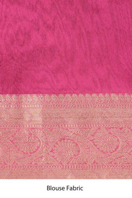 Zal From Benaras_Pink Silk Embroidery Digital Print Banarasi Handloom Saree Set_at_Aza_Fashions