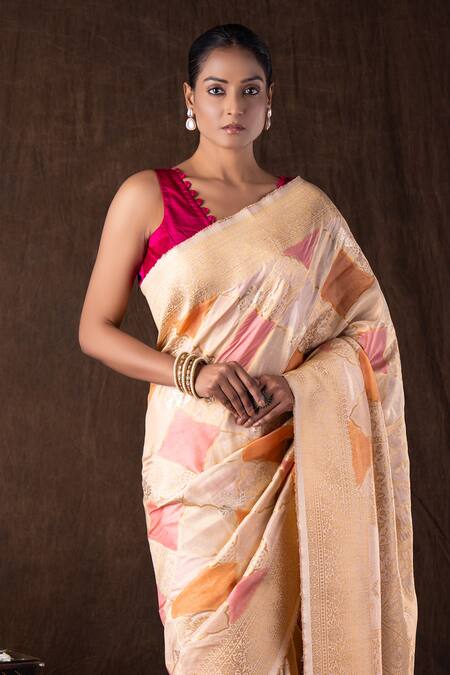 Zal From Benaras Beige Silk Embroidery Rangkat Pure Katan Banarasi Saree Set at Aza Fashions Zal From Benaras_Beige Silk Embroidery Rangkat Pure Katan Banarasi Saree Set_at_Aza_Fashions