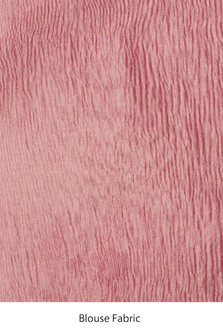 Zal From Benaras_Pink Tissue, Silk Zari Stripe Moonga Saree Set _at_Aza_Fashions