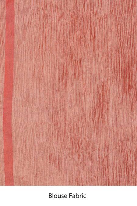 Zal From Benaras_Red Mohair Zari Stripe Moonga Silk Banarasi Saree Set _at_Aza_Fashions