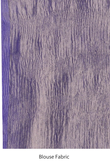 Zal From Benaras_Blue Tissue, Silk Zari Round Neck Stripe Moonga Banarasi Saree Set _at_Aza_Fashions