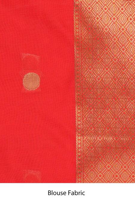 Shop_Zal From Benaras_Red Kota Doria Zari Katan Silk Boota Banarasi Saree Set _Online_at_Aza_Fashions