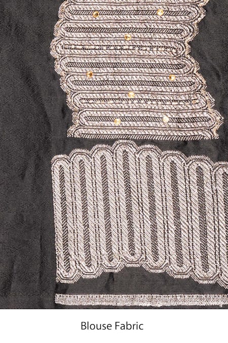 Zal From Benaras_Black Silk Embroidery, Zari Pure Katan Handwork Saree Set _at_Aza_Fashions