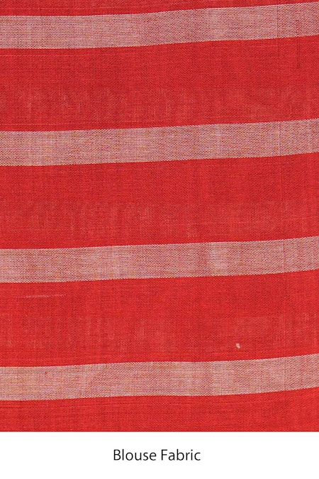 Shop_Zal From Benaras_Red Chanderi Silk Silver Stripe Banarasi Saree Set _Online_at_Aza_Fashions