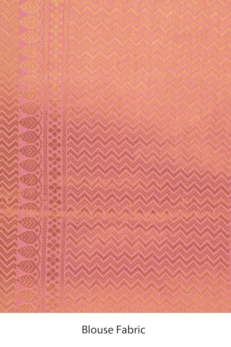 Buy_Zal From Benaras_Gold Silk Zari Round Neck Golden-pink Brocade Banarasi Saree Set _Online_at_Aza_Fashions