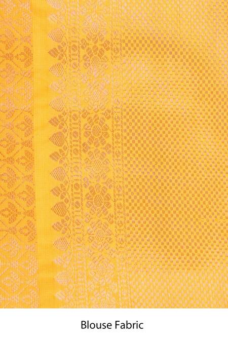 Zal From Benaras_Blue Silk Zari Sky Yellow Brocade Banarasi Saree Set_Online_at_Aza_Fashions