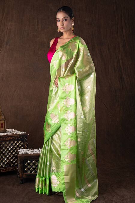 Buy Zal From Benaras Green Tissue, Silk Embroidery Pista Organza Banarasi Saree Set Online at Aza Fashions Buy_Zal From Benaras_Green Tissue, Silk Embroidery Pista Organza Banarasi Saree Set _Online_at_Aza_Fashions