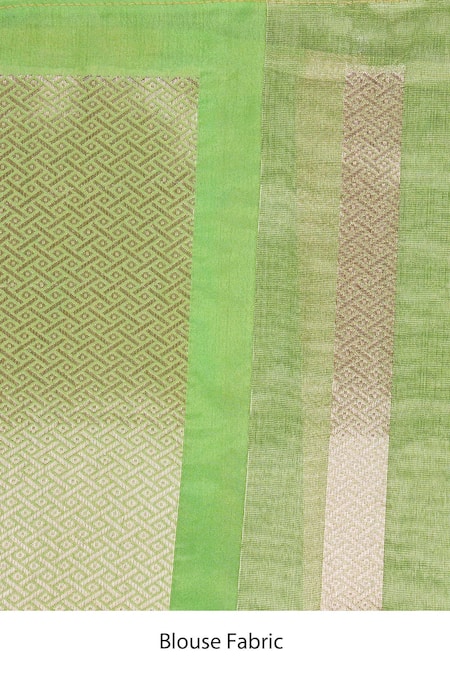 Shop_Zal From Benaras_Green Tissue, Silk Embroidery Pista Organza Banarasi Saree Set _Online_at_Aza_Fashions