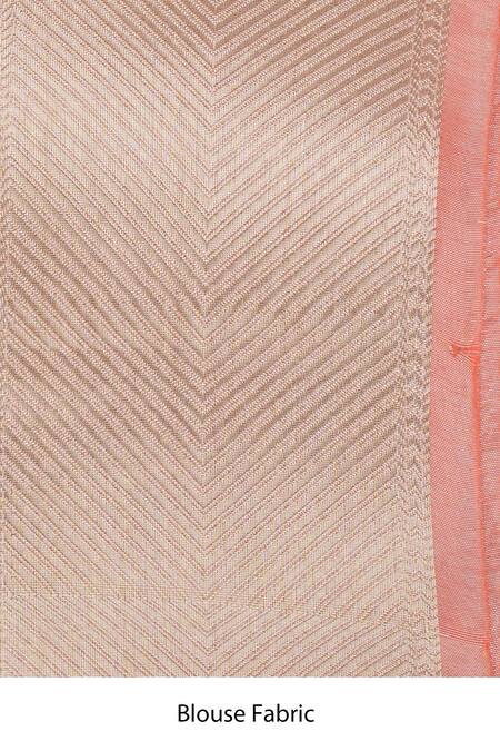 Zal From Benaras_Peach Silk Embroidery Round Neck Brocade Banarasi Saree Set _at_Aza_Fashions