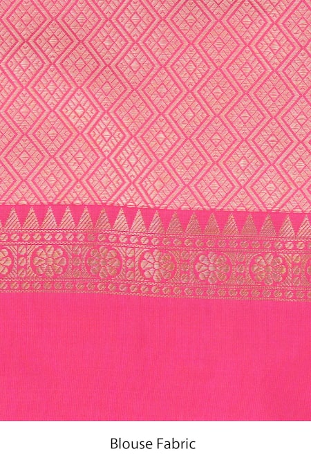 Shop_Zal From Benaras_Cream Silk Zari Pink Brocade Banarasi Handloom Saree Set _Online_at_Aza_Fashions