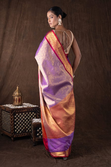 Zal From Benaras Zari Brocade Banarasi Handloom Saree Set 